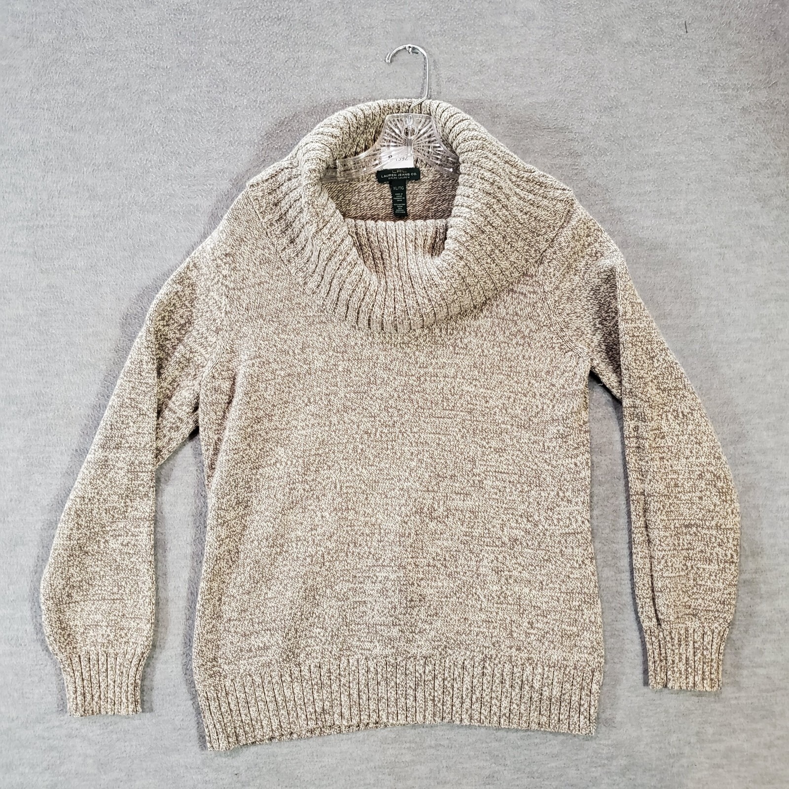 Lauren Ralph Lauren Women Sweater Xl Brown Long Sleeve Cowl Neck Pullover